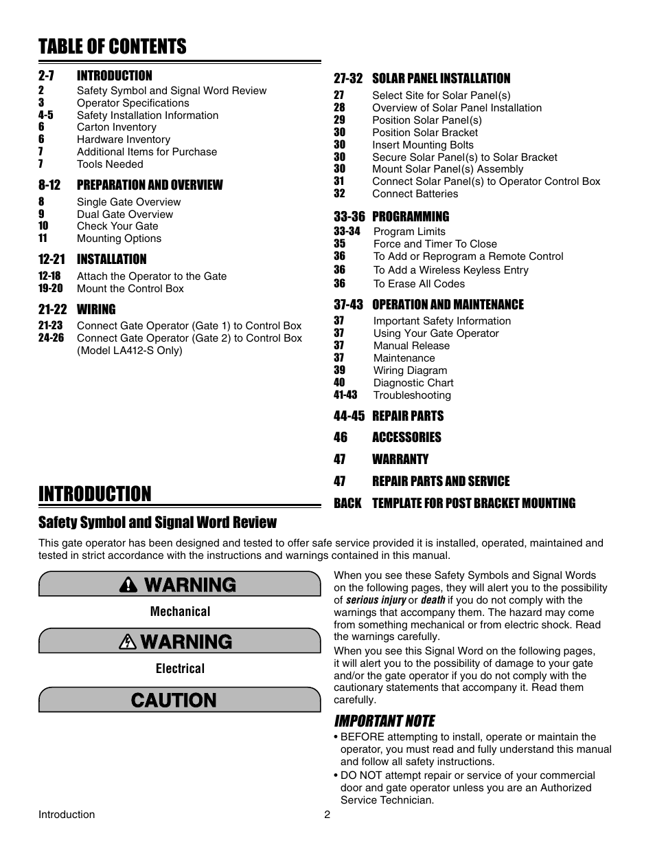 Chamberlain LA412 User Manual | Page 2 / 48