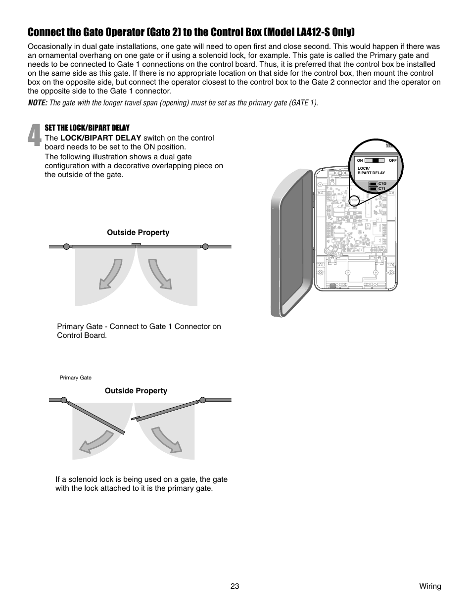 Set the lock/bipart delay | Chamberlain LA412 User Manual | Page 23 / 48