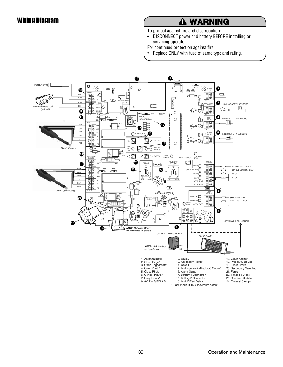 Wiring diagram, 39 operation and maintenance | Chamberlain LA412 User Manual | Page 39 / 48