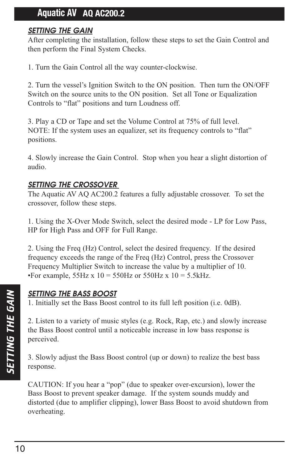 Aquatic AV AQ-AC200-2 User Manual | Page 12 / 16