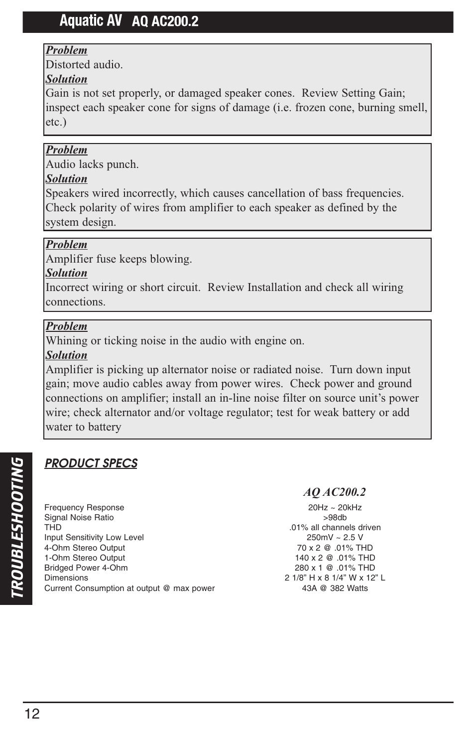 Aquatic AV AQ-AC200-2 User Manual | Page 14 / 16