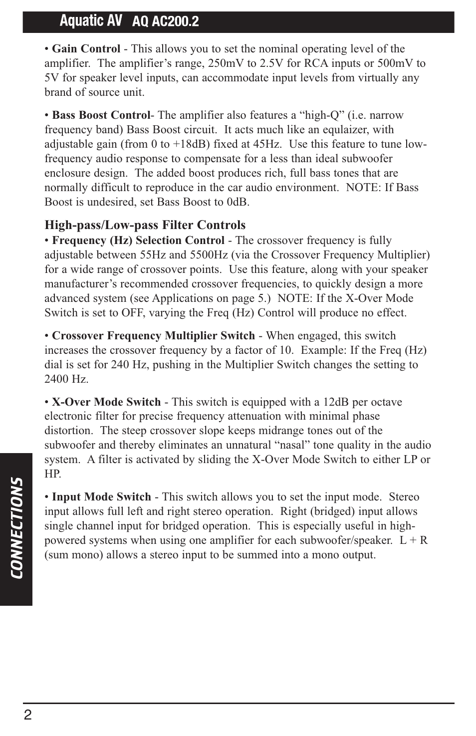 Aquatic AV AQ-AC200-2 User Manual | Page 4 / 16