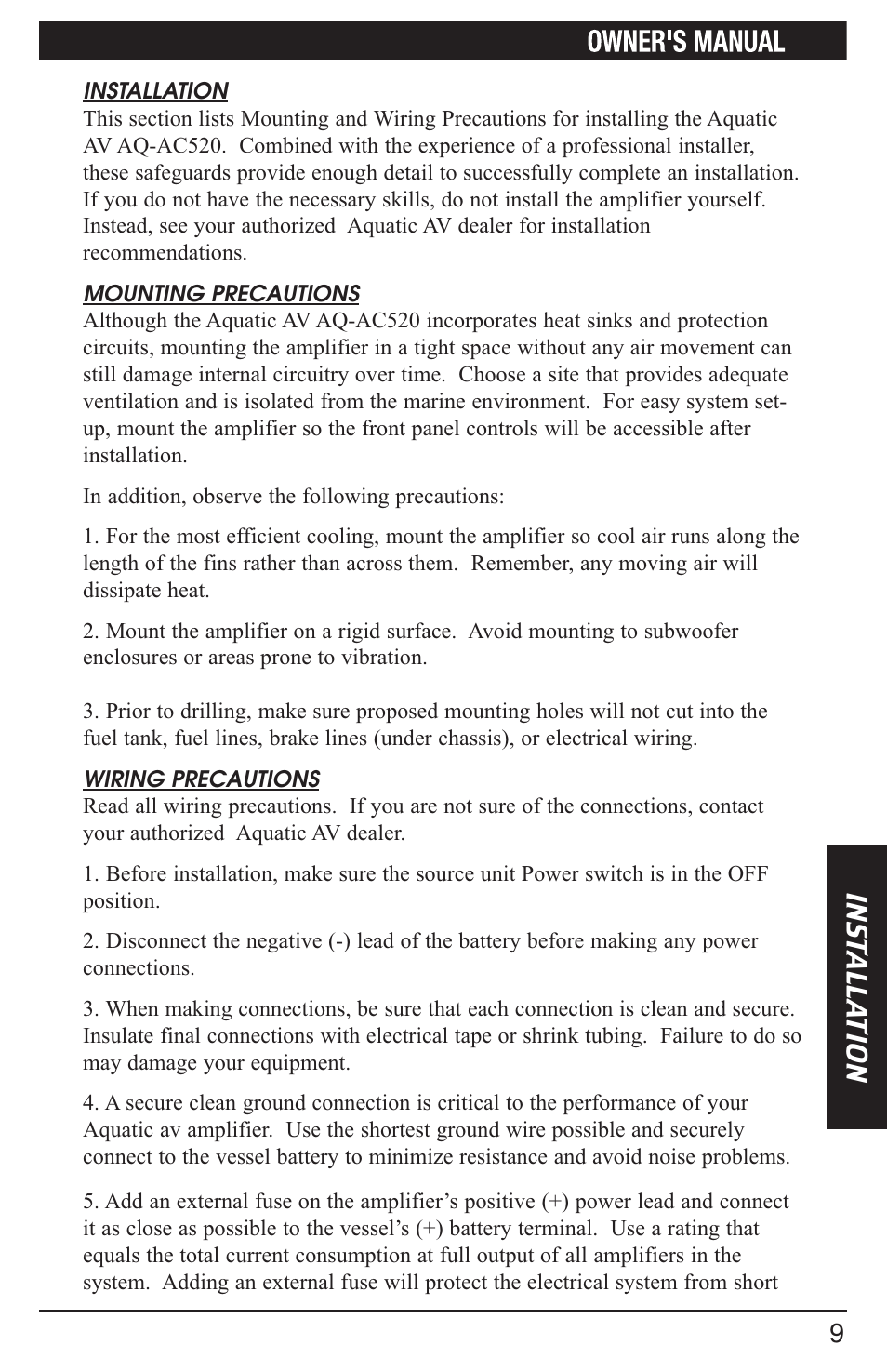 Aquatic AV AQ-AC520 User Manual | Page 11 / 16