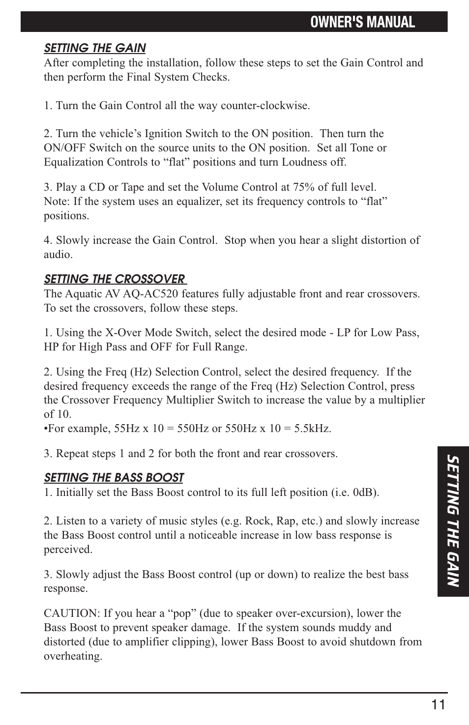 Aquatic AV AQ-AC520 User Manual | Page 13 / 16