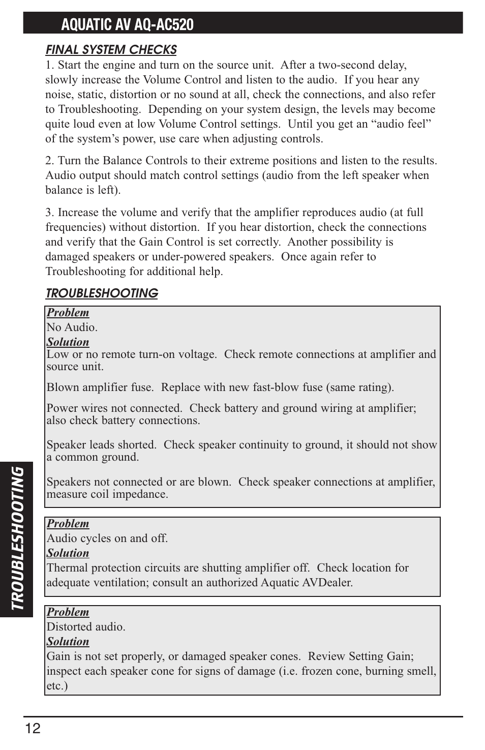 Aquatic AV AQ-AC520 User Manual | Page 14 / 16