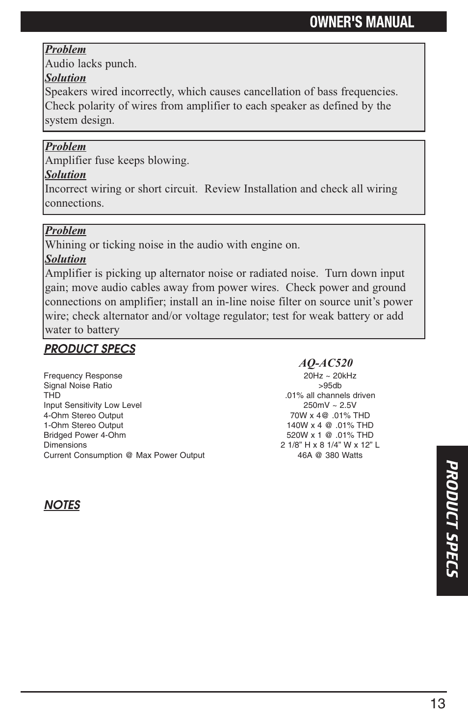 Aquatic AV AQ-AC520 User Manual | Page 15 / 16