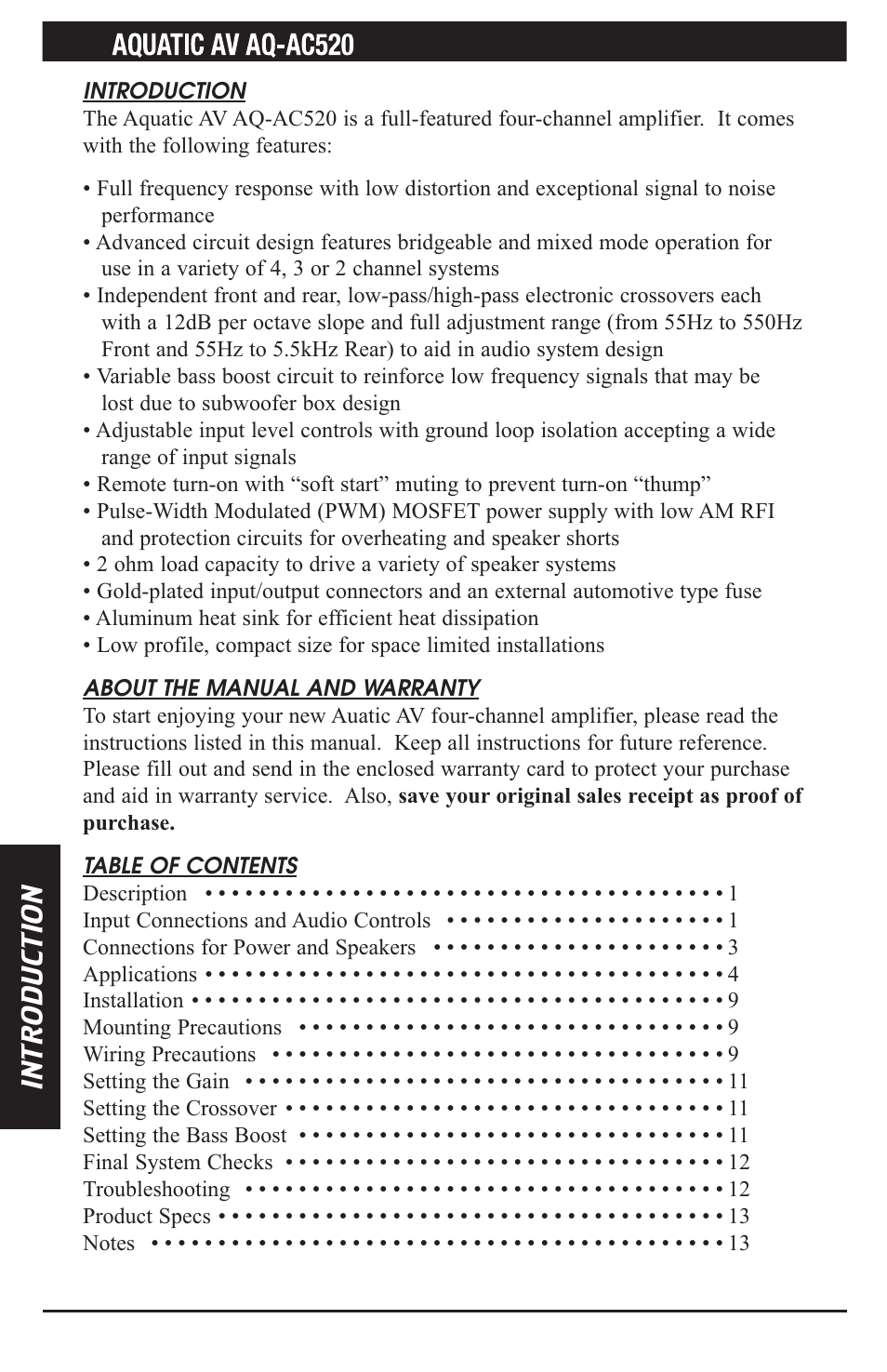 Aquatic AV AQ-AC520 User Manual | Page 2 / 16