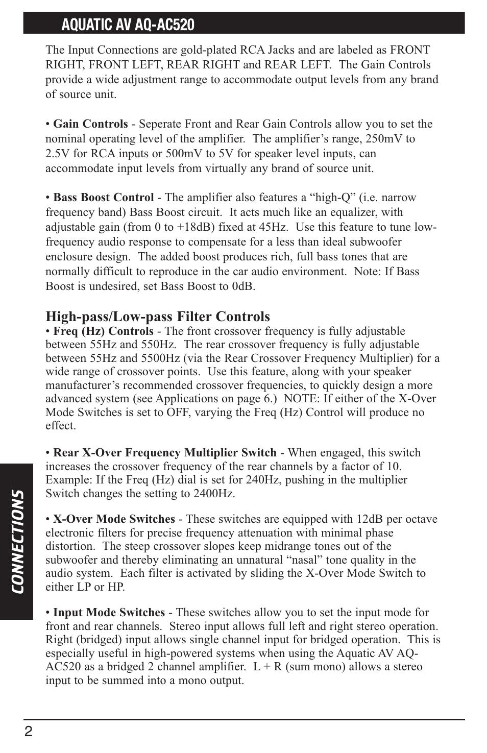 Aquatic AV AQ-AC520 User Manual | Page 4 / 16