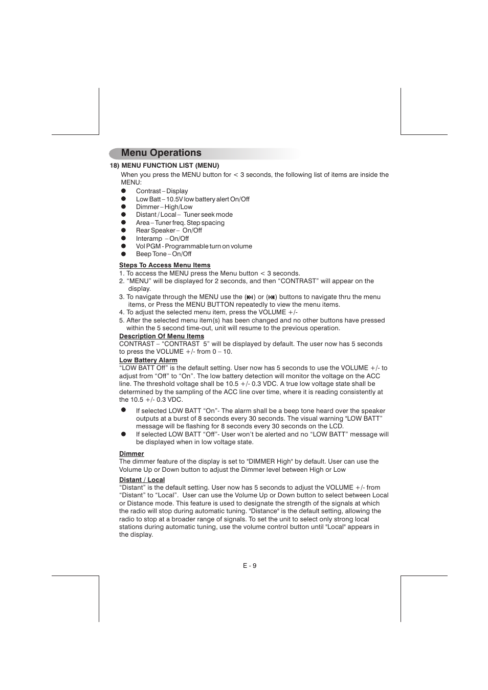 Menu operations | Aquatic AV AQ-CD-3 User Manual | Page 9 / 25