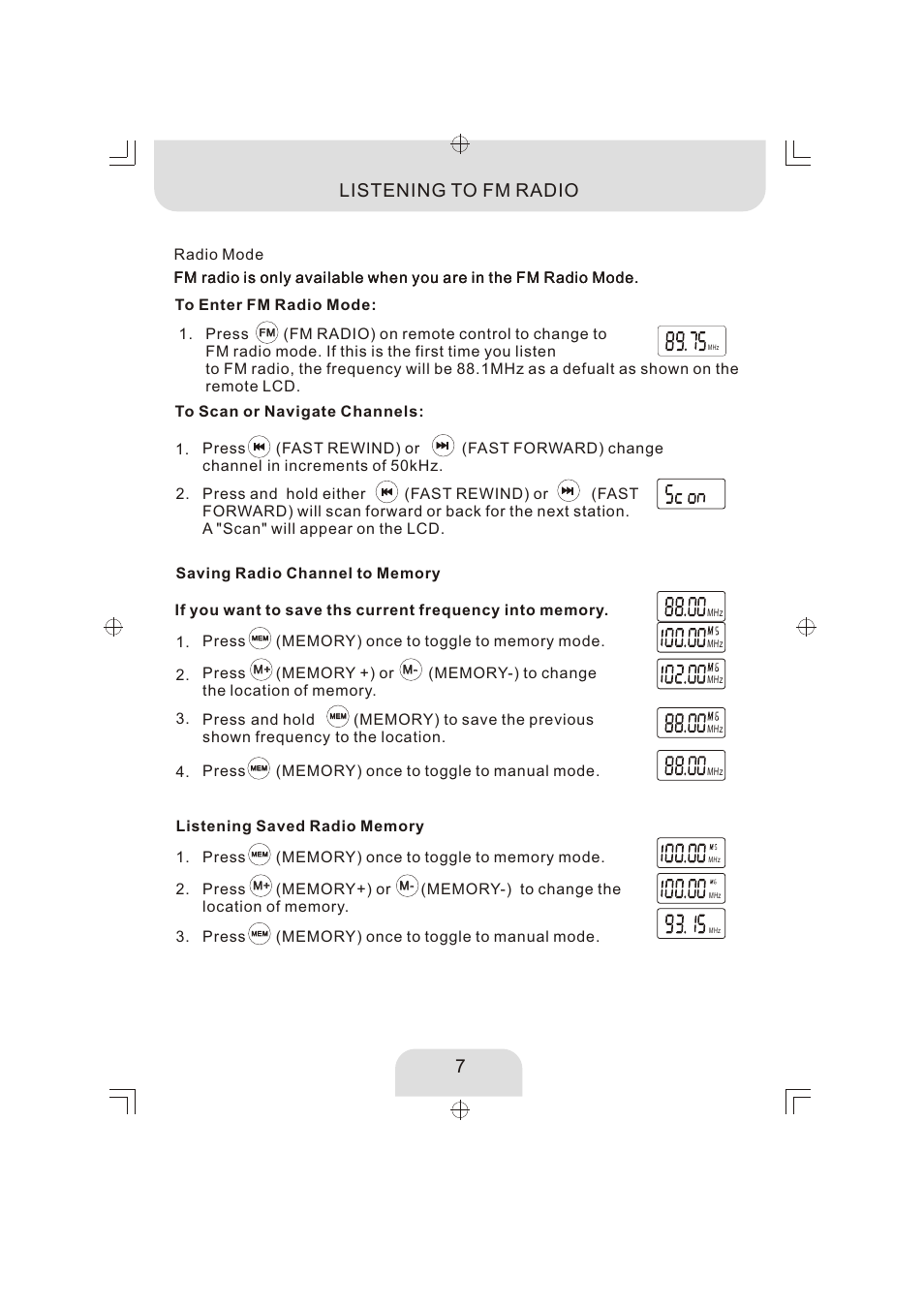 頁面 8, Listening to fm radio | Aquatic AV AQ-DM-2BX User Manual | Page 8 / 12