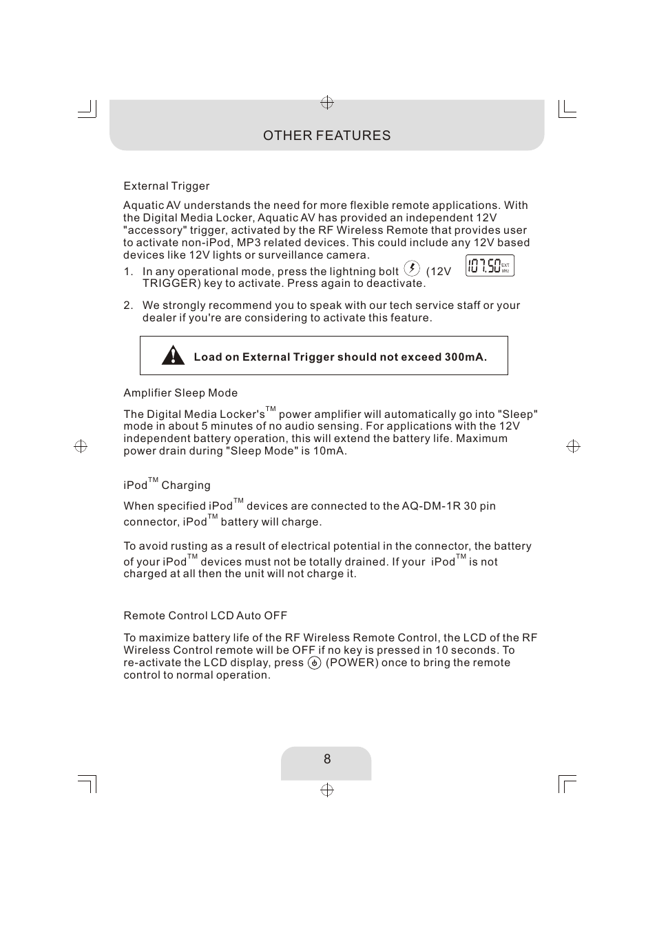 頁面 9, Other features | Aquatic AV AQ-DM-2BX User Manual | Page 9 / 12