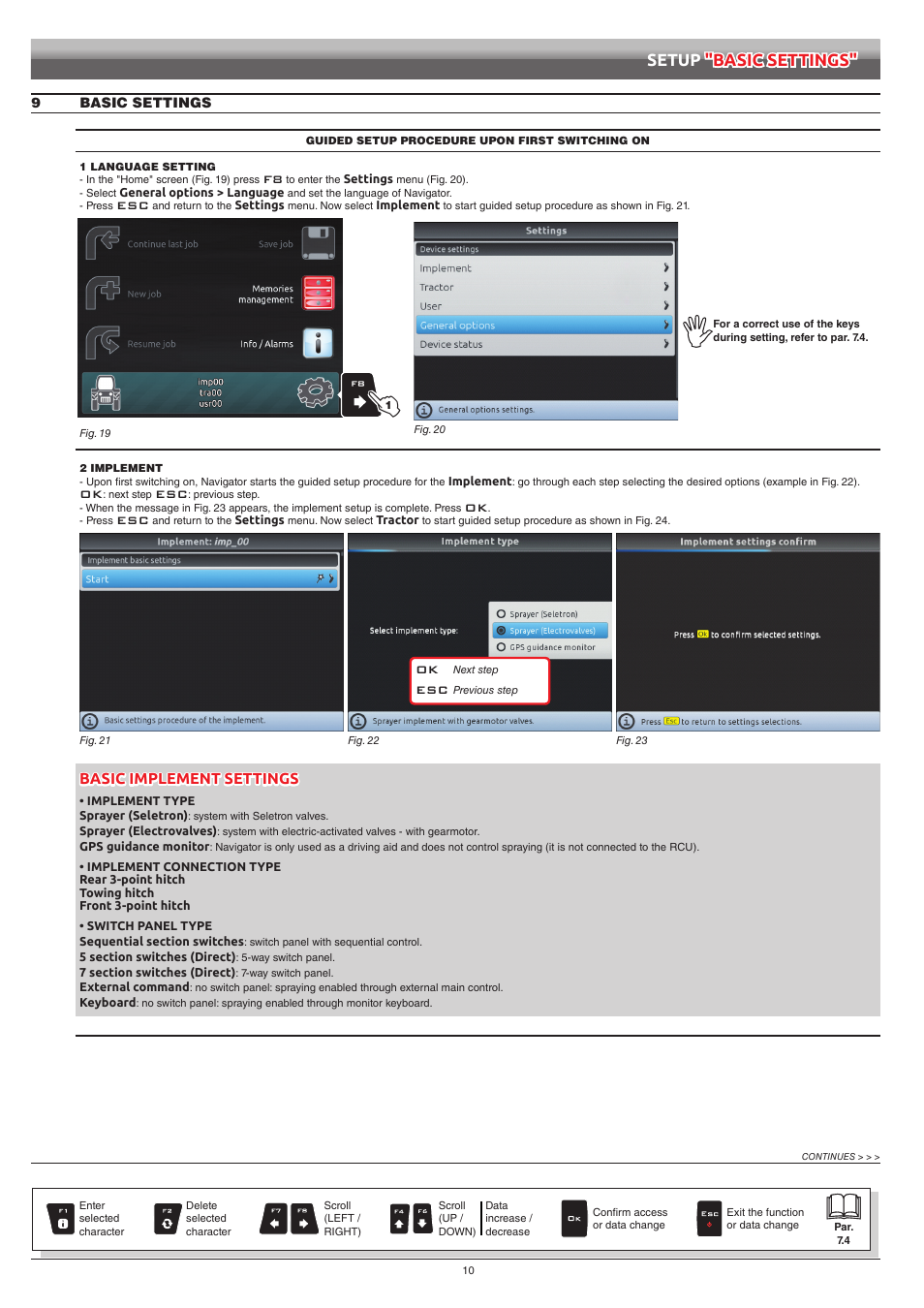 9 basic settings, Chap. 9, Basic settings | Setup "basic settings, Basic implement settings | ARAG Navigator LT User Manual | Page 10 / 68