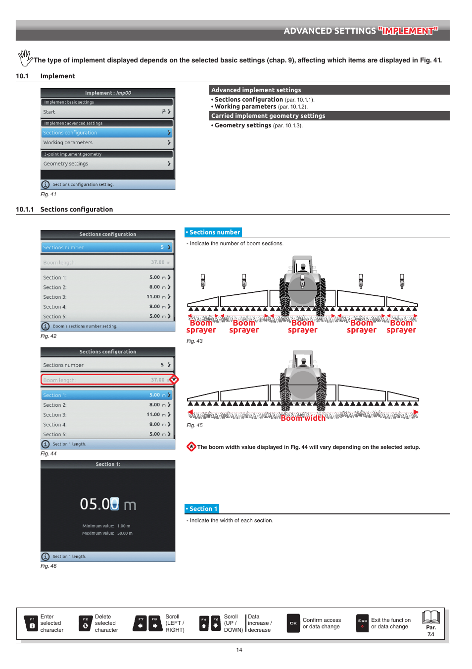 1 implement, 1 sections configuration, Sections number | Section 1, Advanced settings "implement | ARAG Navigator LT User Manual | Page 14 / 68