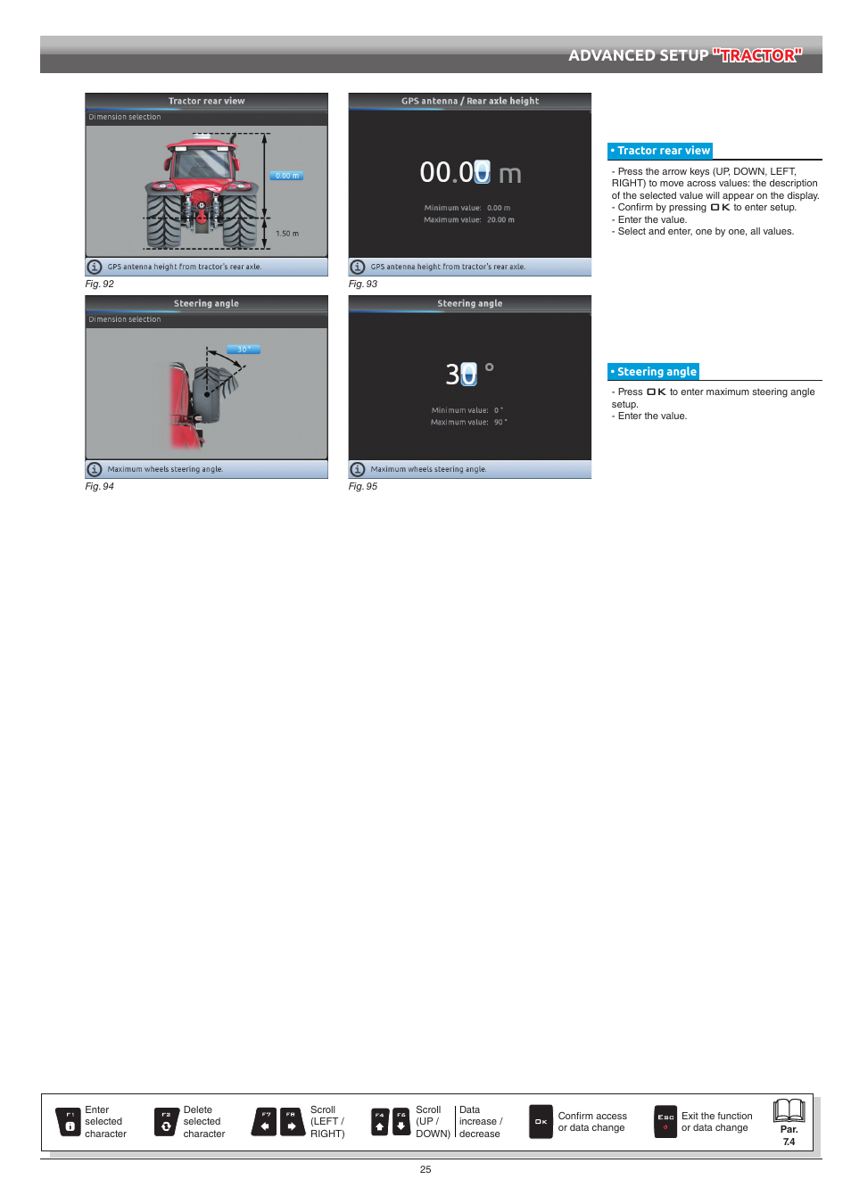 Tractor rear view, Steering angle, Advanced setup "tractor | ARAG Navigator LT User Manual | Page 25 / 68