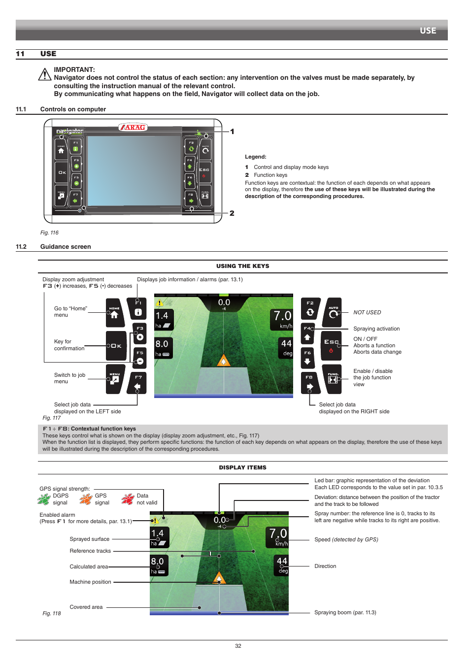 11 use, 1 controls on computer, 2 guidance screen | 1 controls on computer 11.2 guidance screen | ARAG Navigator LT User Manual | Page 32 / 68