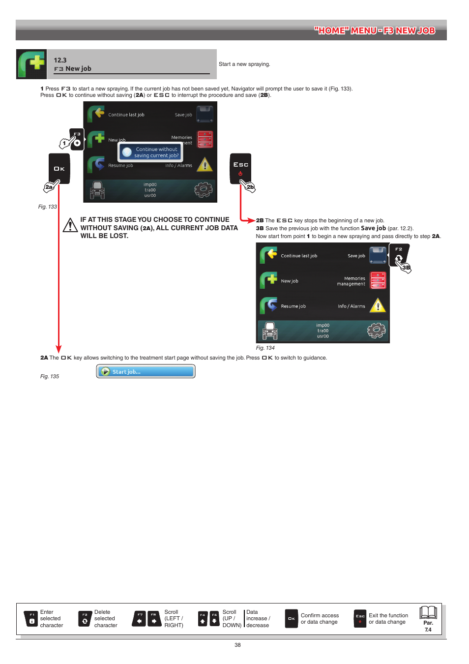 3 f3 new job, New job | ARAG Navigator LT User Manual | Page 38 / 68