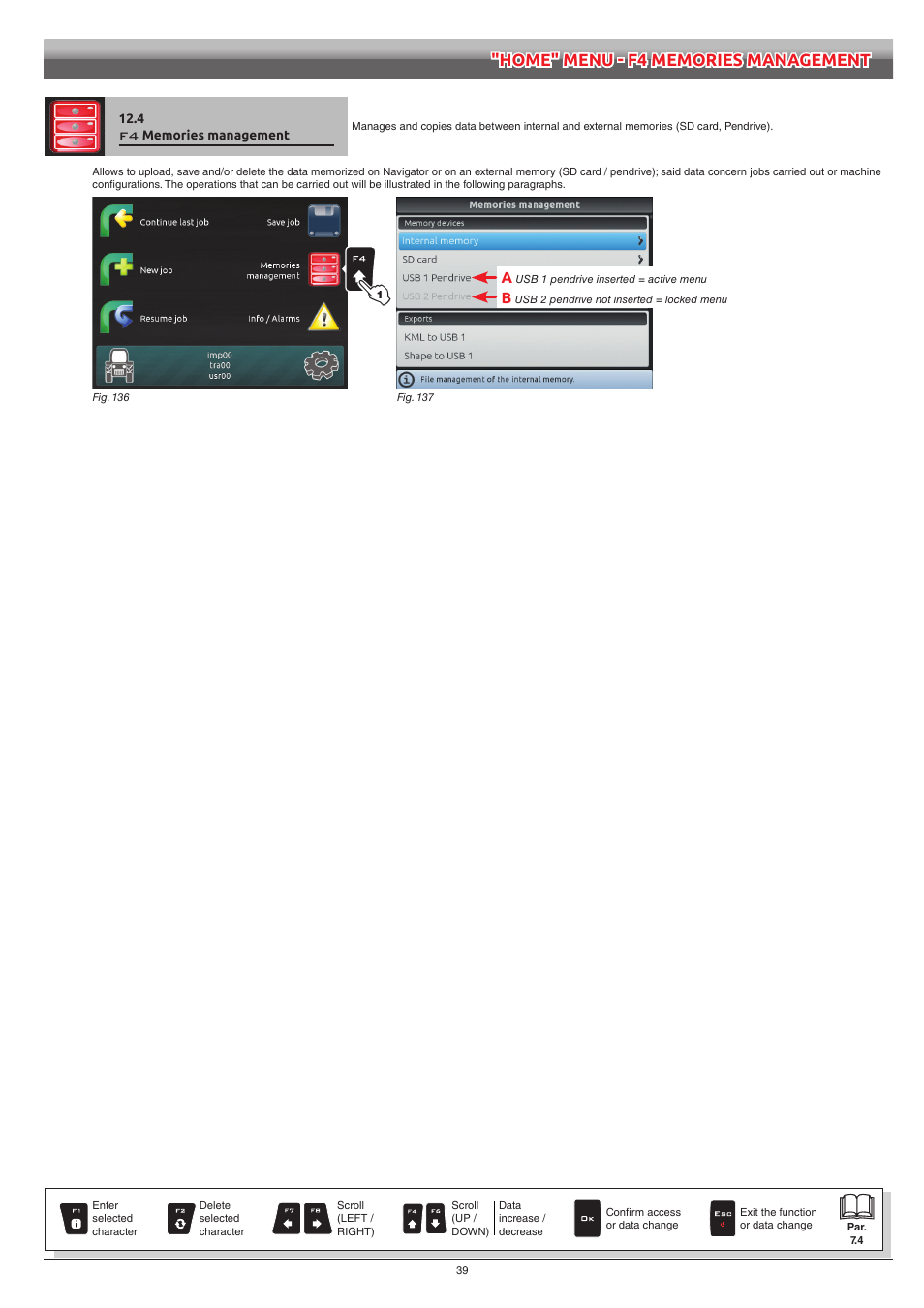 4 f4 memories management, Memories management | ARAG Navigator LT User Manual | Page 39 / 68