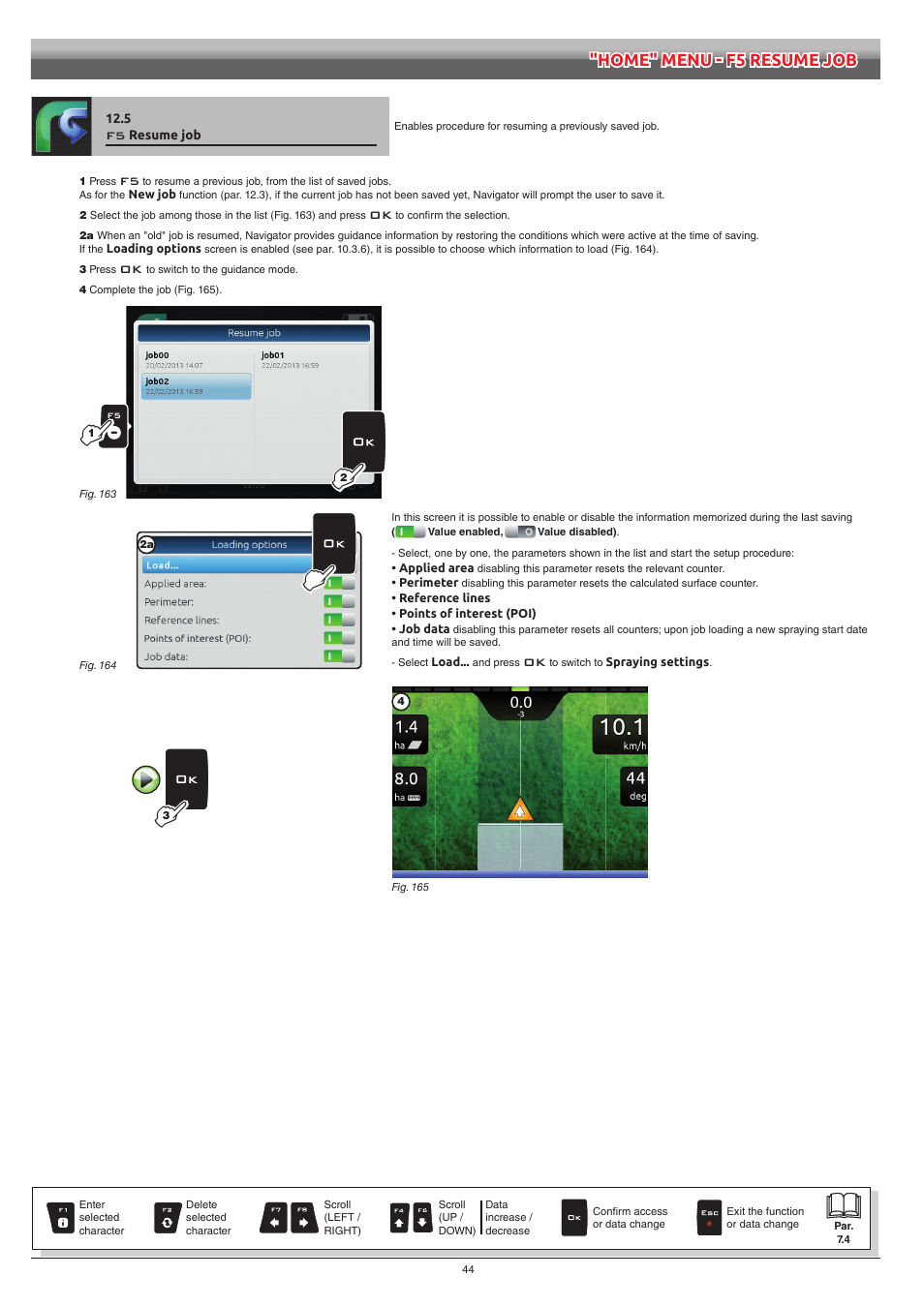 5 f5 resume job, Resume job | ARAG Navigator LT User Manual | Page 44 / 68
