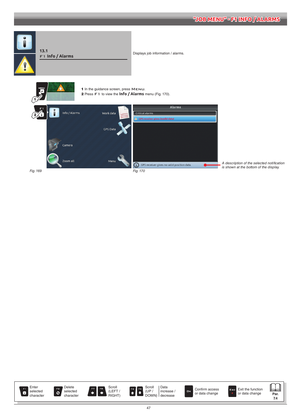 1 f1 info / alarms, Info / alarms | ARAG Navigator LT User Manual | Page 47 / 68