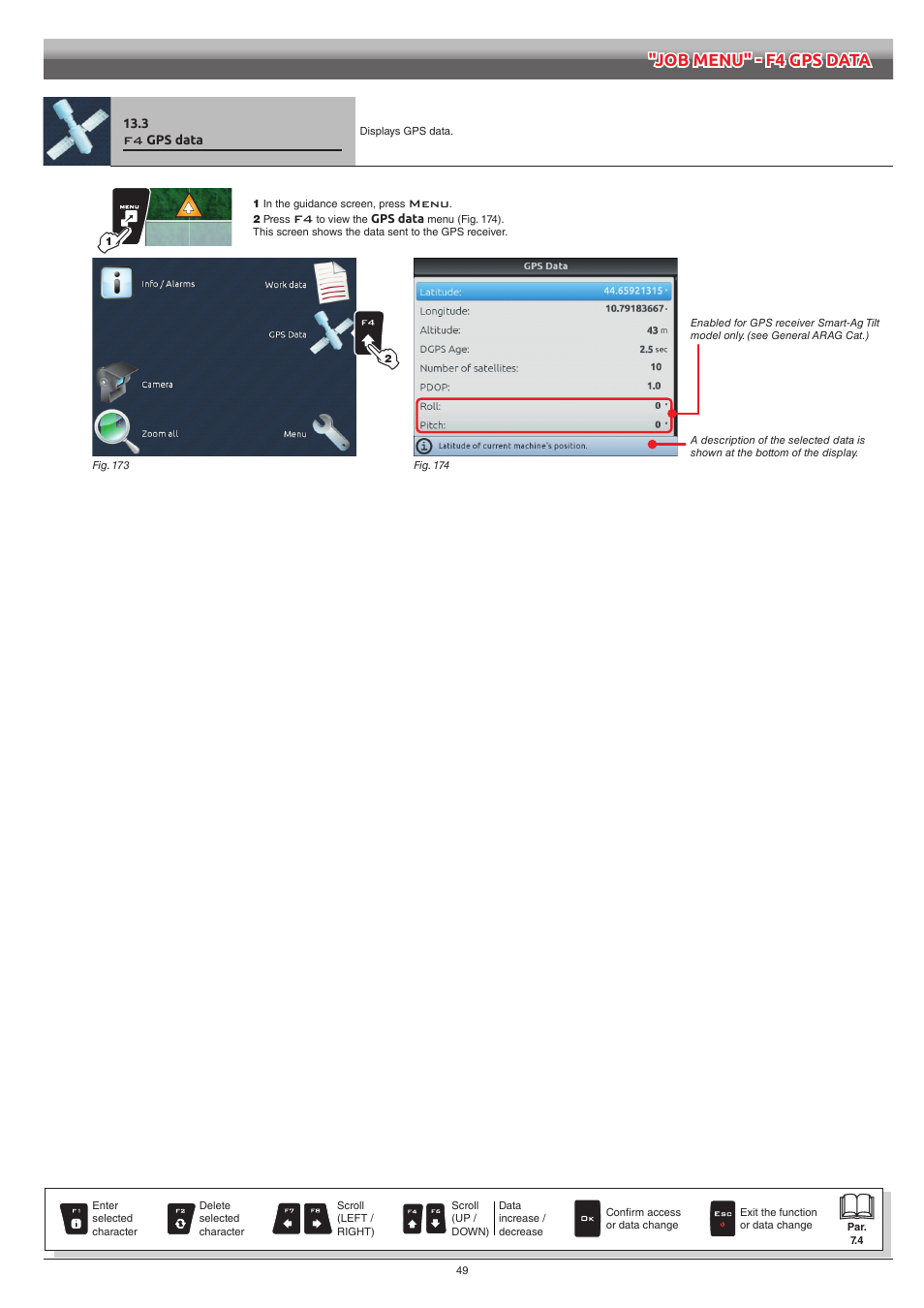 3 f4 gps data, Gps data | ARAG Navigator LT User Manual | Page 49 / 68