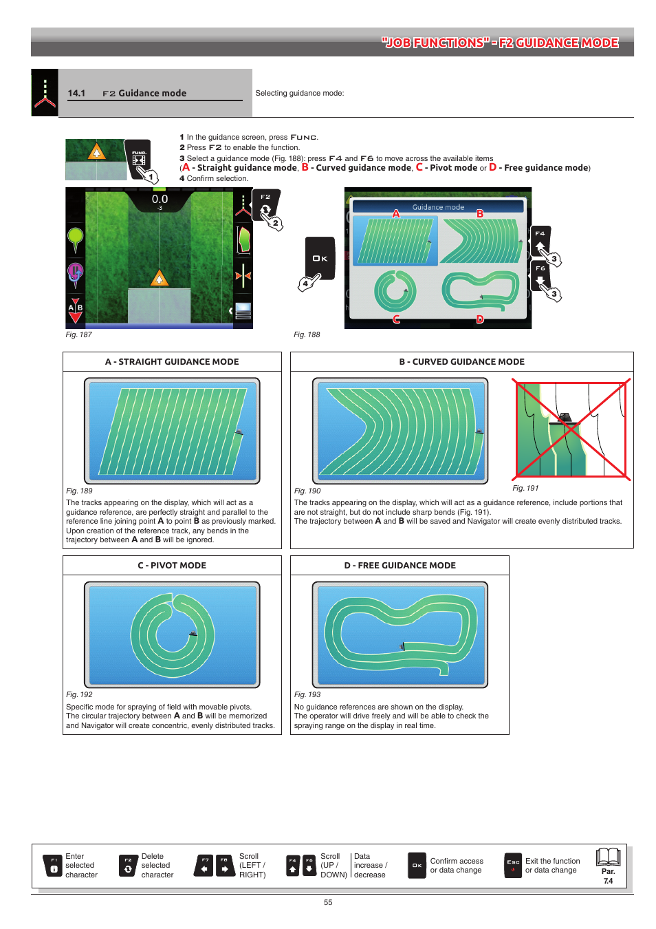 1 f2 guidance mode, Guidance mode, E guidance mode see function | Guidance mode (par | ARAG Navigator LT User Manual | Page 55 / 68