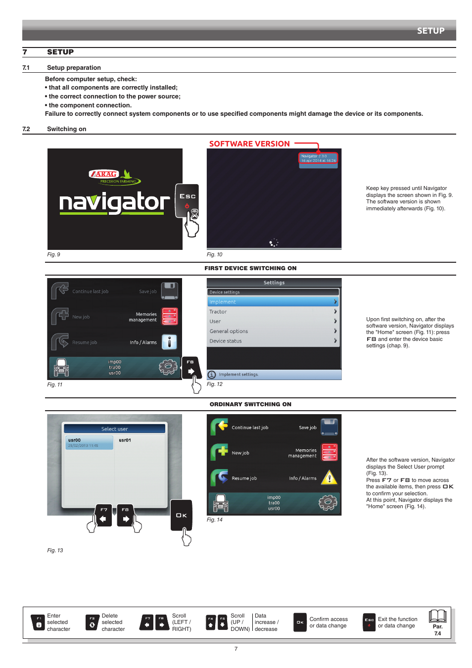 7 setup, 1 setup preparation, 2 switching on | Setup preparation, Switching on | ARAG Navigator LT User Manual | Page 7 / 68