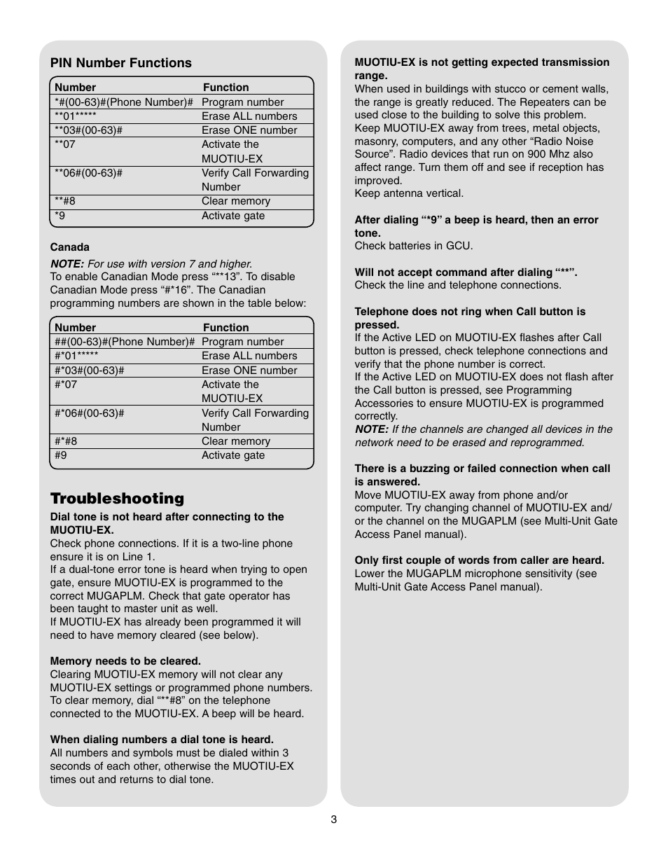 Troubleshooting | Chamberlain MUOTIU-EX User Manual | Page 3 / 4