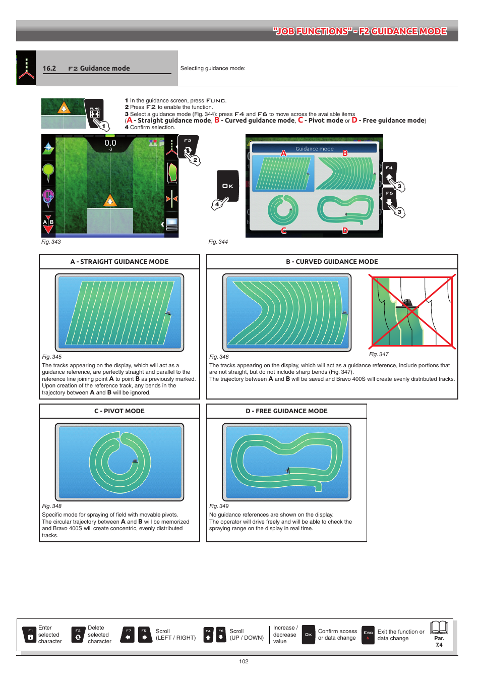 2 f2 guidance mode, Guidance mode | ARAG Bravo 400S Seletron User Manual | Page 102 / 120