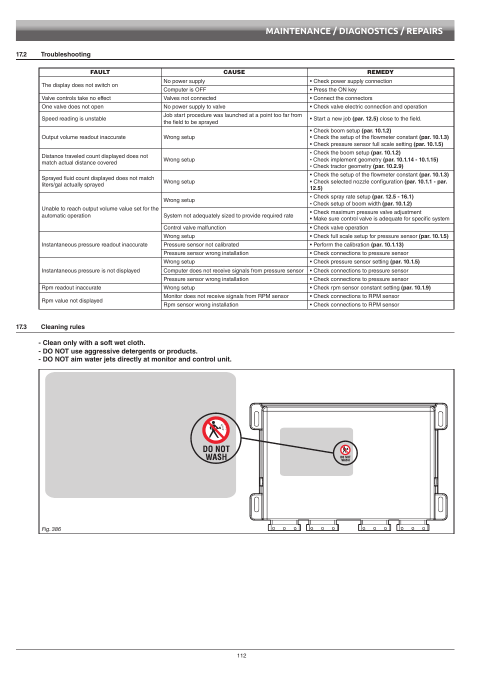 2 troubleshooting, 3 cleaning rules, 2 troubleshooting 17.3 cleaning rules | Maintenance / diagnostics / repairs | ARAG Bravo 400S Seletron User Manual | Page 112 / 120