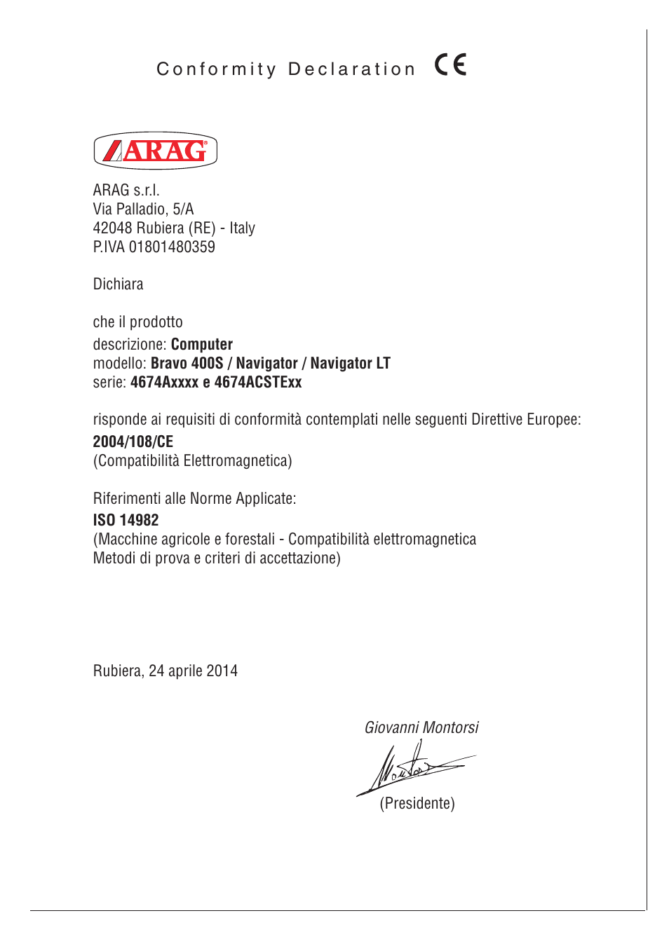 ARAG Bravo 400S Seletron User Manual | Page 119 / 120