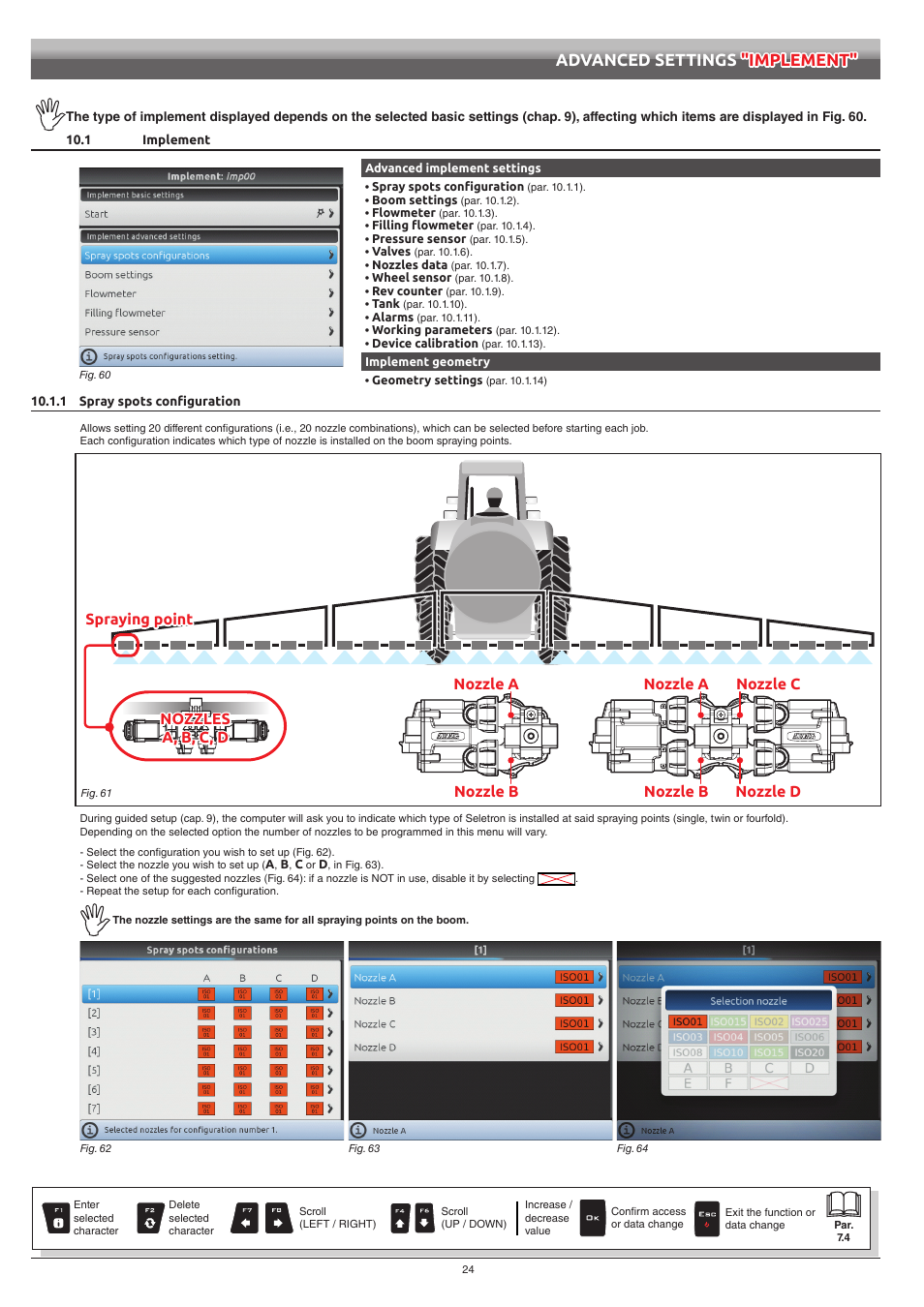 1 implement, 1 spray spots configuration, Advanced settings "implement | ARAG Bravo 400S Seletron User Manual | Page 24 / 120