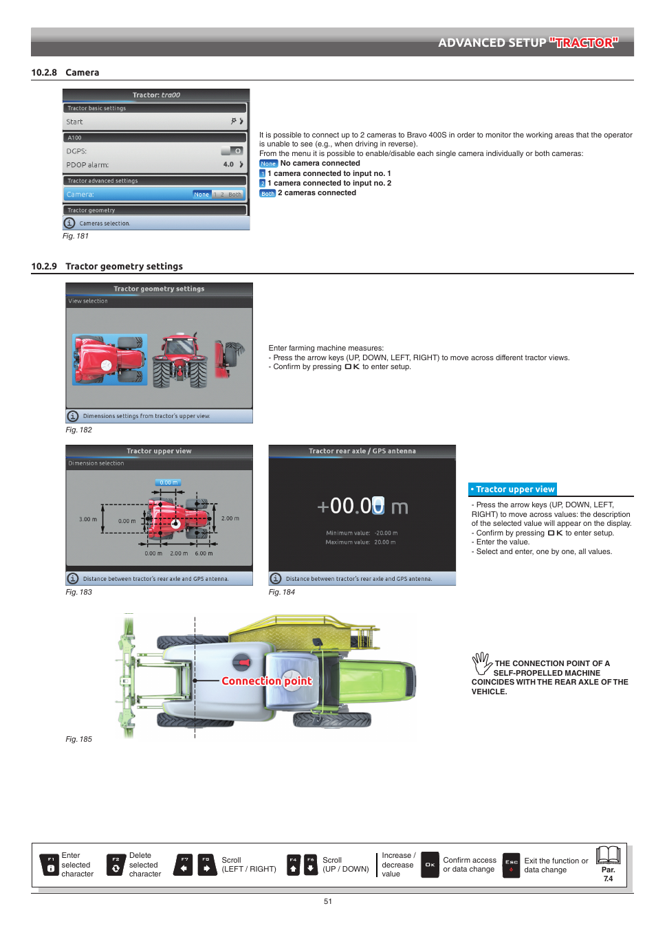 8 camera, 9 tractor geometry settings, Tractor upper view | 8 camera 10.2.9 tractor geometry settings, Advanced setup "tractor, Connection point | ARAG Bravo 400S Seletron User Manual | Page 51 / 120