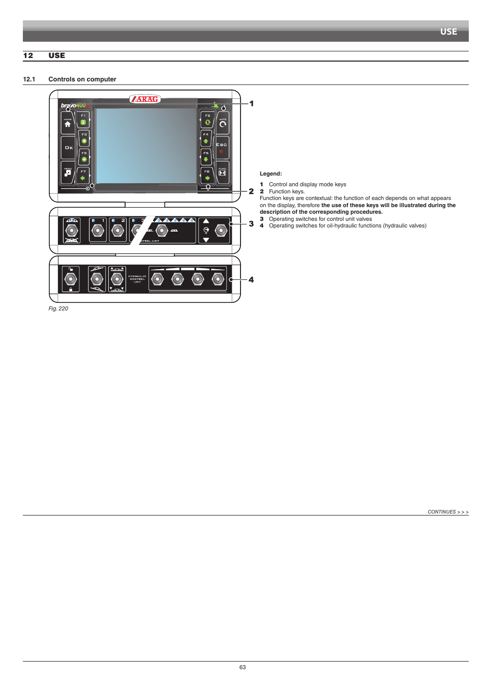 12 use, 1 controls on computer | ARAG Bravo 400S Seletron User Manual | Page 63 / 120