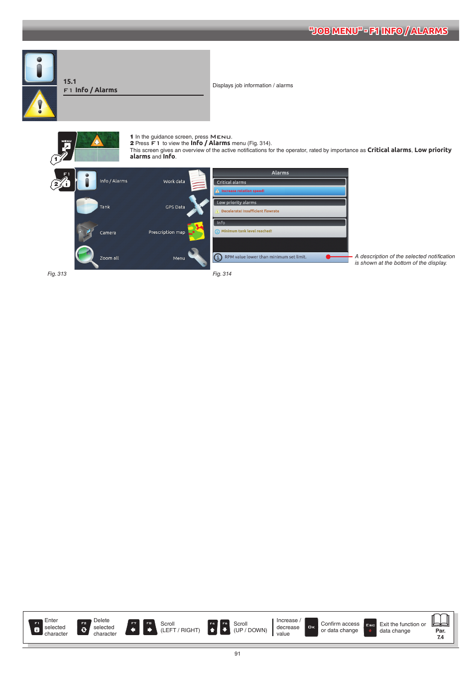 1 f1 info / alarms, Info / alarms | ARAG Bravo 400S Seletron User Manual | Page 91 / 120