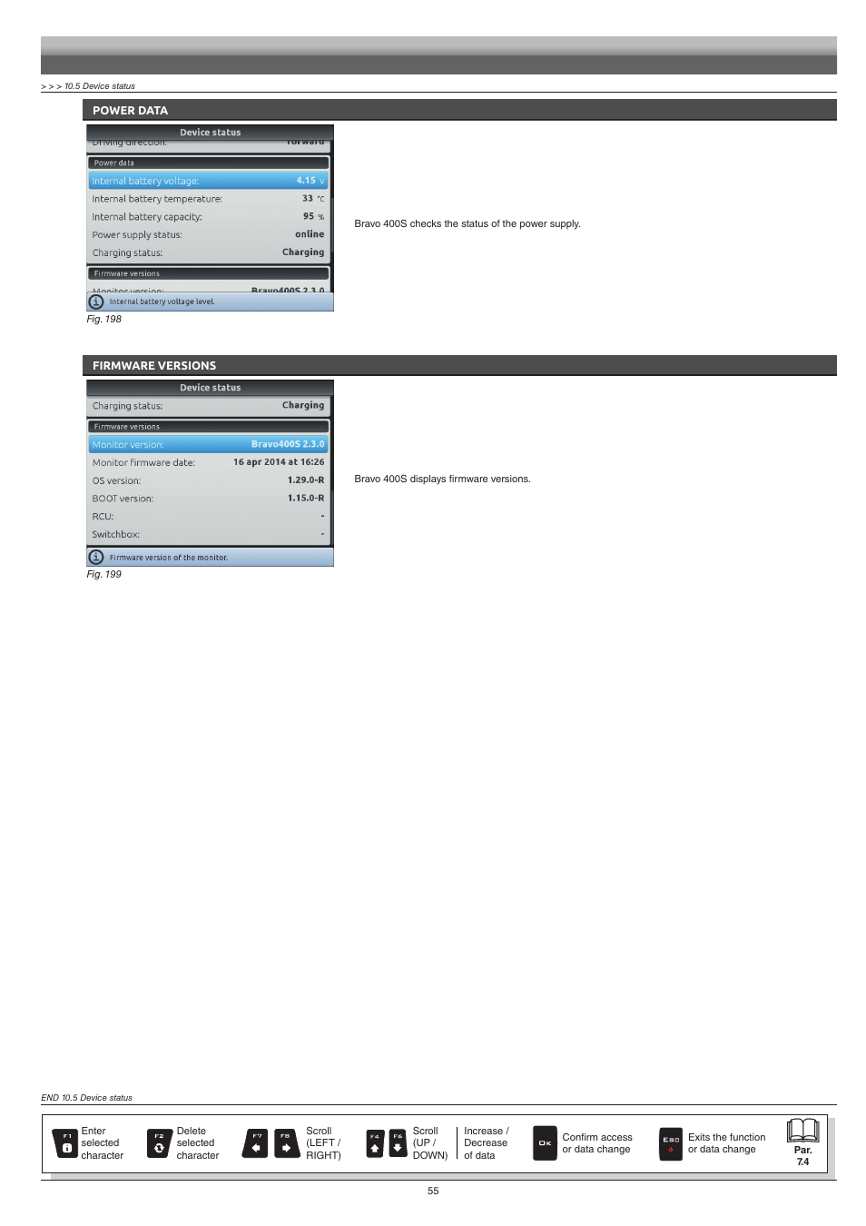 Power data, Firmware versions | ARAG Bravo 400S Crop sprayer User Manual | Page 55 / 112