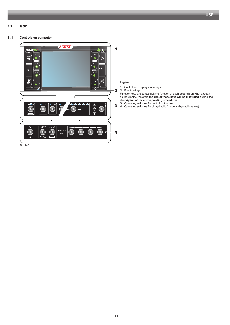 11 use, 1 controls on computer | ARAG Bravo 400S Crop sprayer User Manual | Page 56 / 112