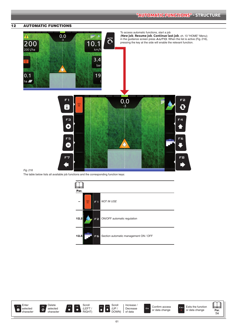 12 automatic functions, Ch. 12, Automatic functions | Automatic functions" - structure | ARAG Bravo 400S Crop sprayer User Manual | Page 61 / 112