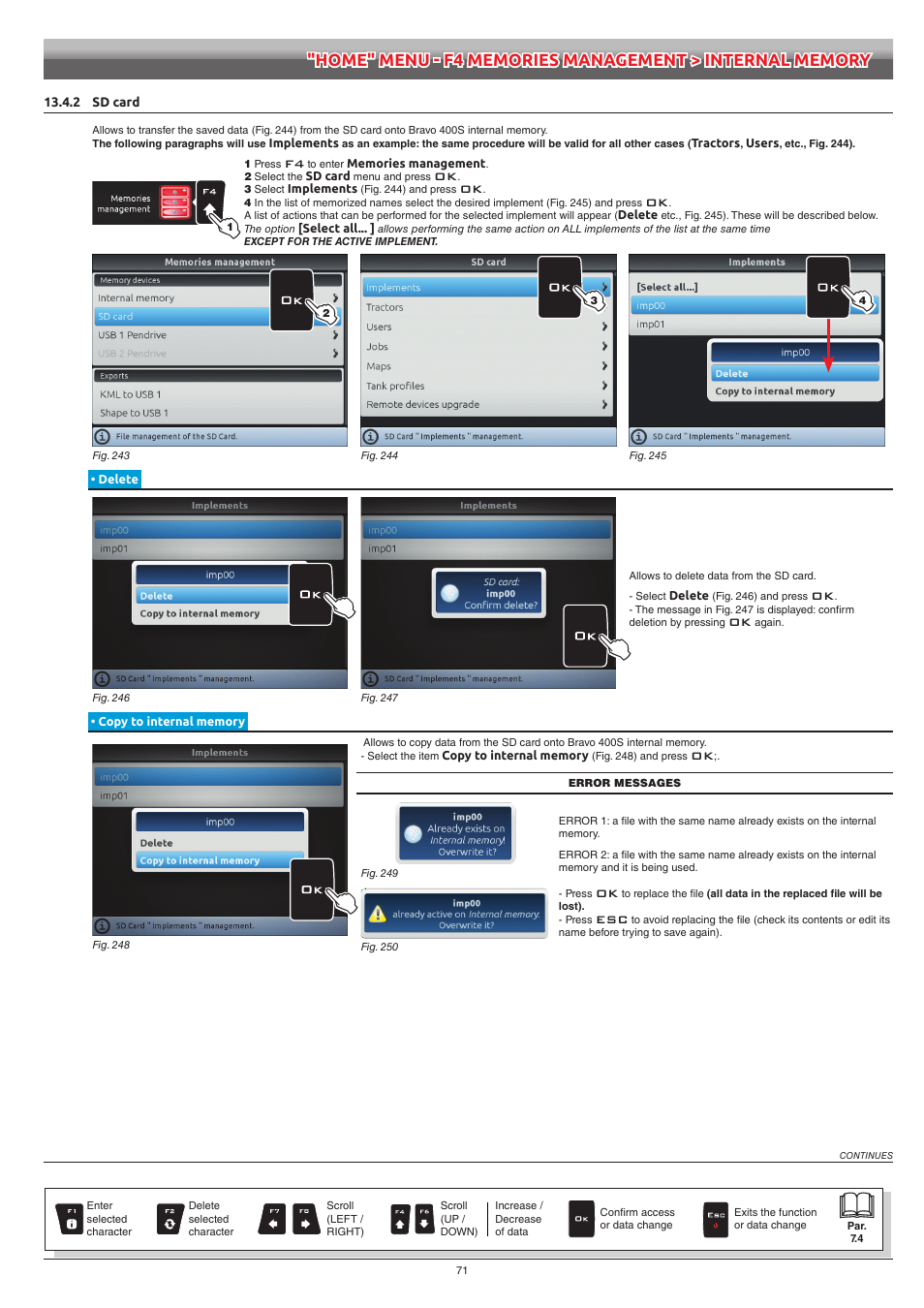 2 sd card, Delete, Copy to internal memory | 2, or pendr | ARAG Bravo 400S Crop sprayer User Manual | Page 71 / 112