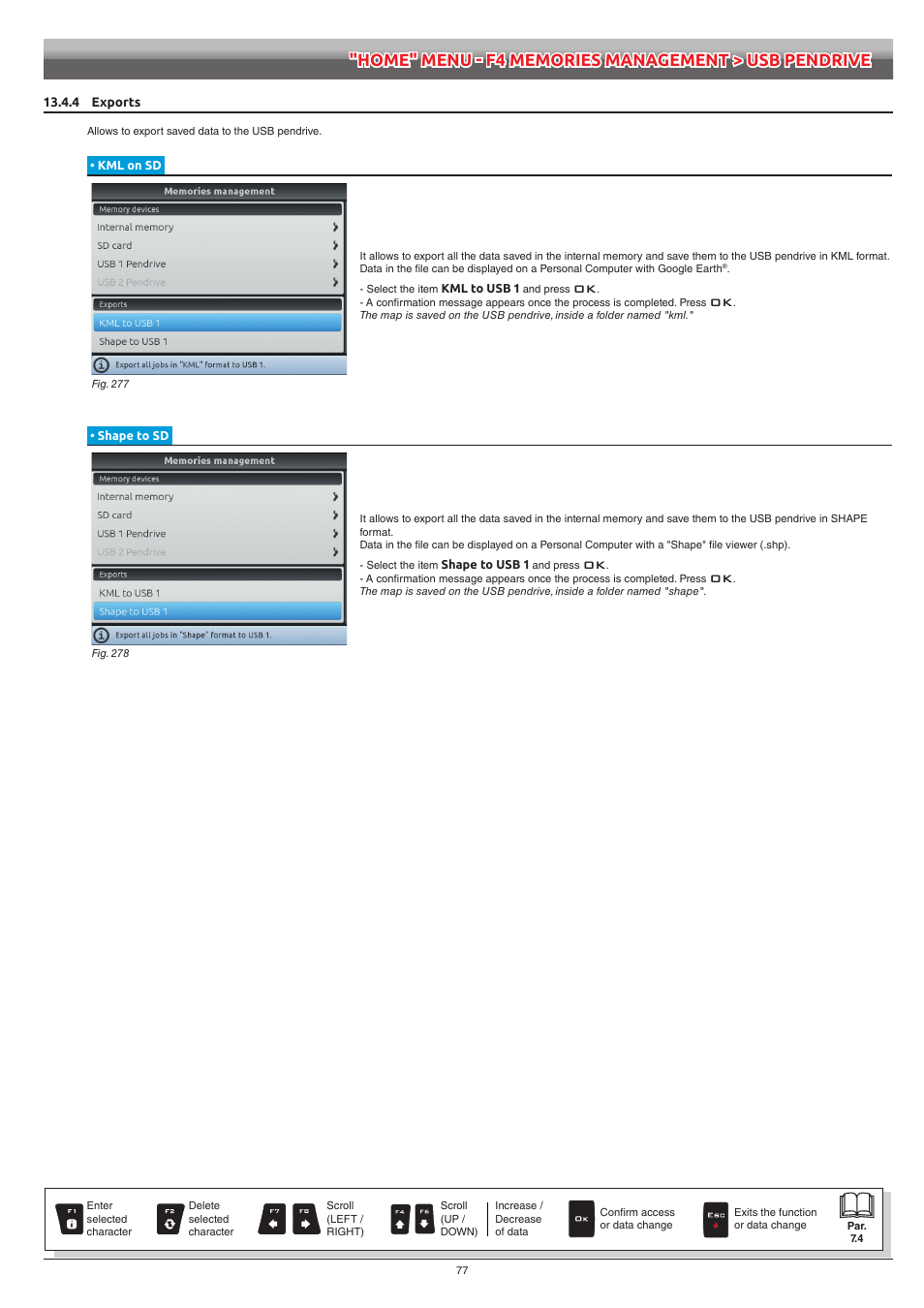 4 exports, Kml on sd, Shape to sd | ARAG Bravo 400S Crop sprayer User Manual | Page 77 / 112