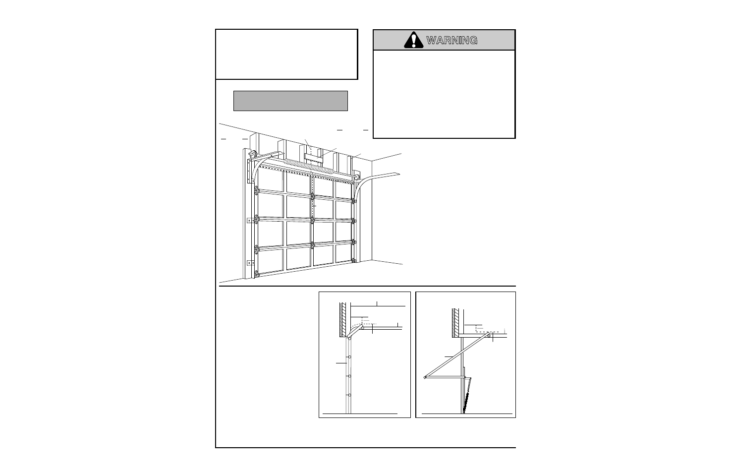 1) determine header bracket location, Sectional door and one-piece door with track, Warning | Installation step 1, Proceed to step 2, page 14, Determine header bracket location | Chamberlain 5100-2K User Manual | Page 12 / 40