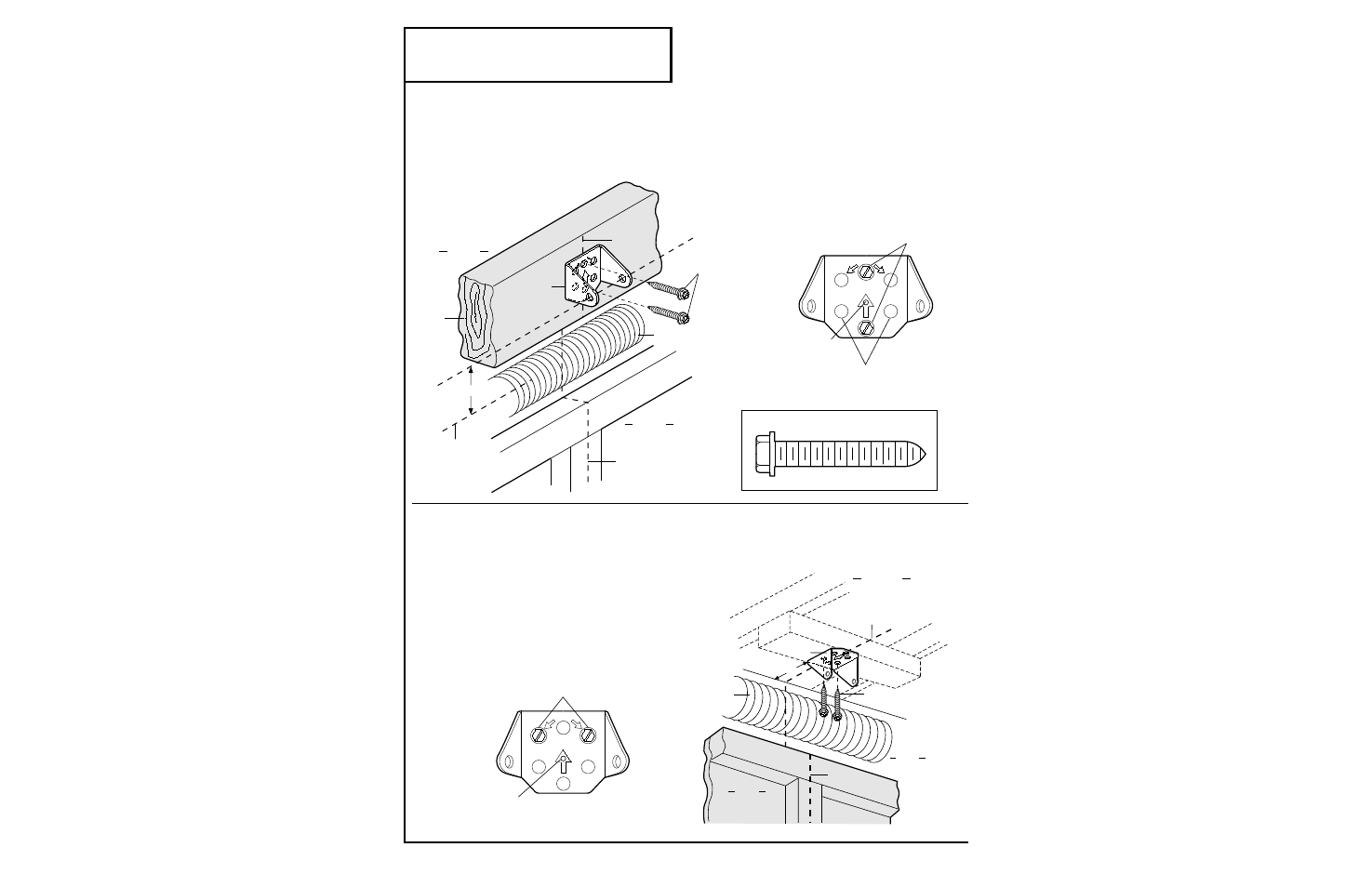 2) install the header bracket, Installation step 2, Fasten the header bracket to the wall | Fasten the header bracket to the ceiling, Install the header bracket, Hardware shown actual size | Chamberlain 5100-2K User Manual | Page 14 / 40