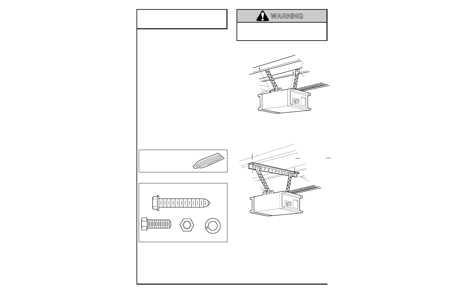 5) hang the opener, Warning, Installation step 5 | Hang the opener, Figure 1 figure 2 | Chamberlain 5100-2K User Manual | Page 17 / 40