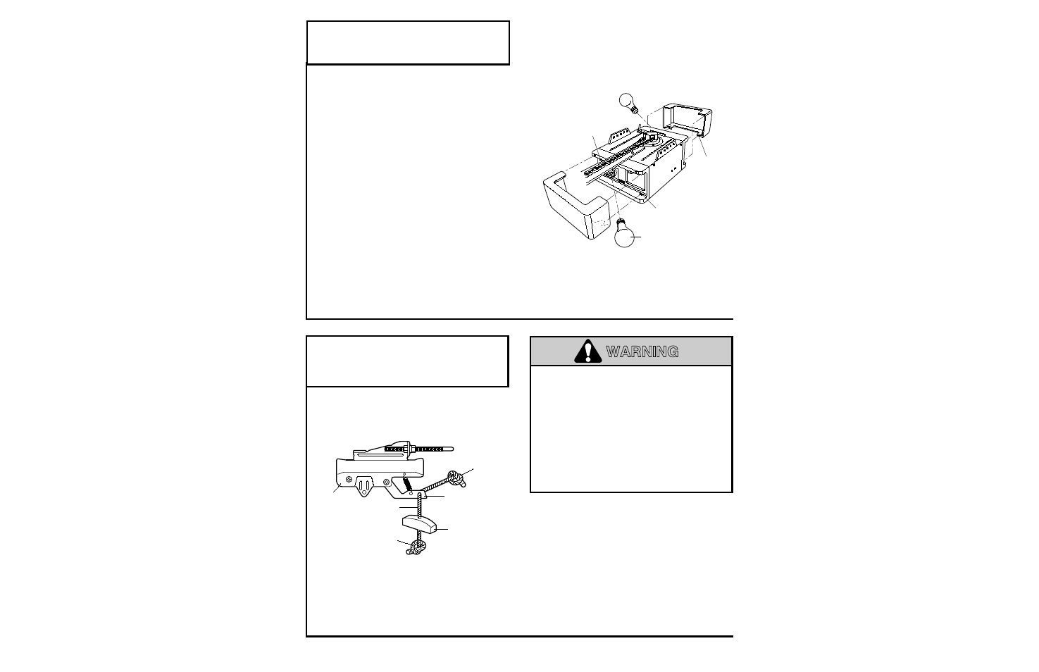 7) install the light and the lenses, 8) attach the manual releaserope and handle, Warning | Installation step 7, Installation step 8, Install the lights, Install the lenses, Install the light and the lenses, Attach the manual release rope and handle | Chamberlain 5100-2K User Manual | Page 19 / 40