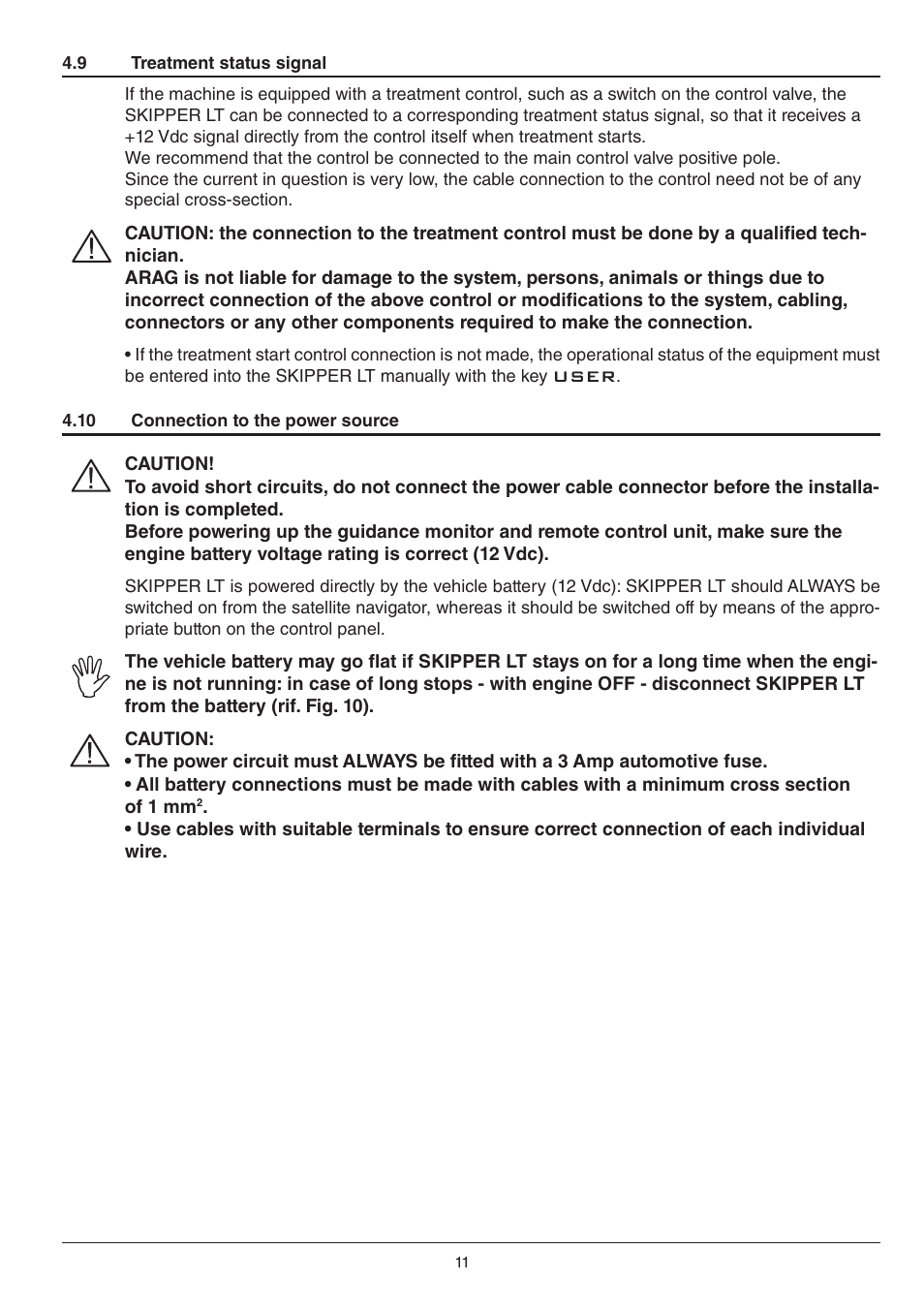 9 treatment status signal, 10 connection to the power source, Treatment status signal | ARAG Skipper LT - Satellite Navigator User Manual | Page 11 / 16