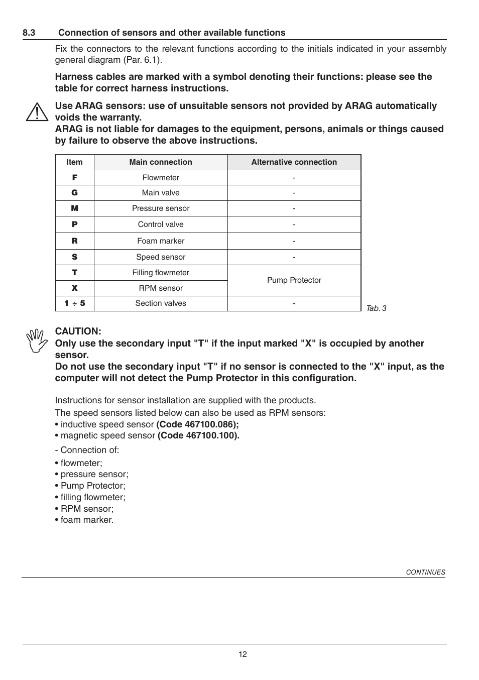 ARAG Bravo 300s series computers crop spraying - Direct connection - INSTALLATION User Manual | Page 12 / 20