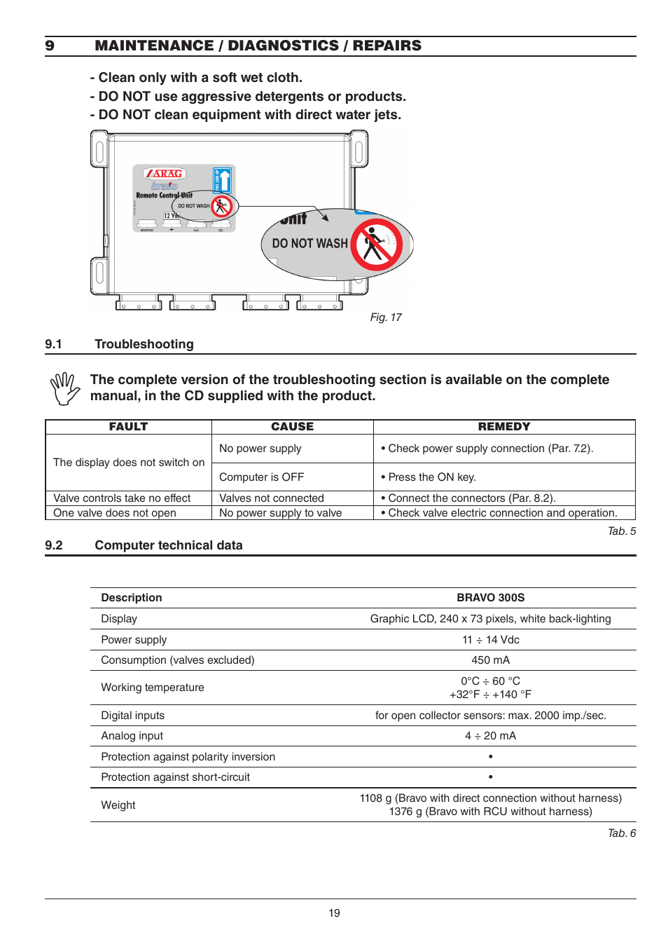9maintenance / diagnostics / repairs | ARAG BRAVO 300S - Multi-row crop sprayers, Direct connection / RCU Installation - Software ver User Manual | Page 19 / 24