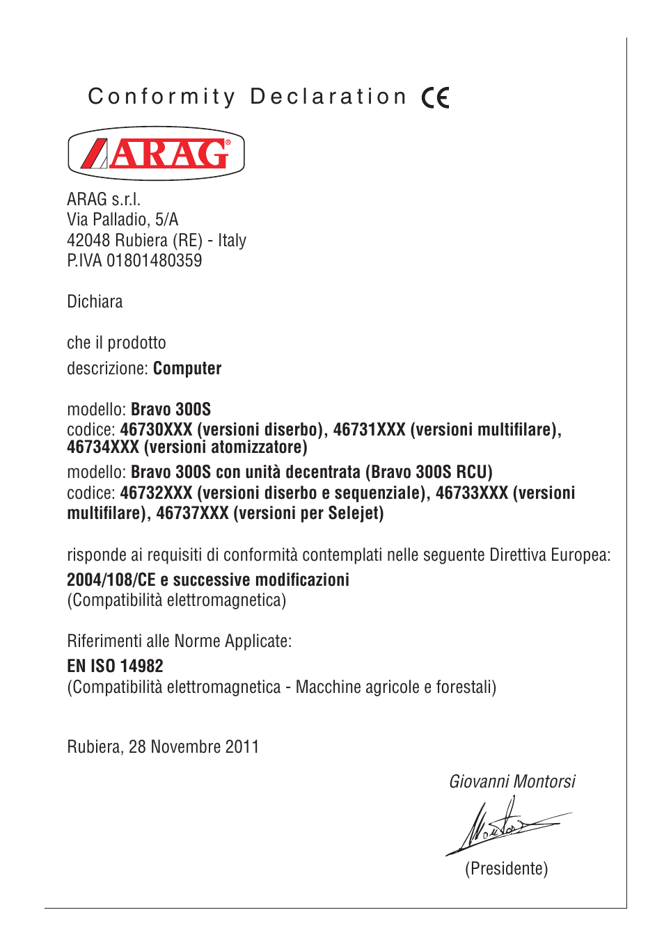 ARAG BRAVO 300S - Multi-row crop sprayers, Direct connection / RCU Installation - Software ver User Manual | Page 23 / 24