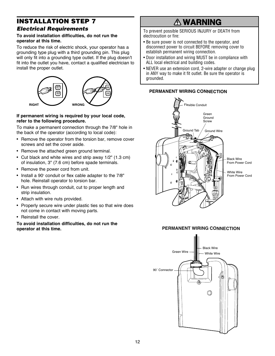 Step 7 electrical requirements, Installation step 7, Electrical requirements | Chamberlain Security+ 3900PLD User Manual | Page 12 / 32