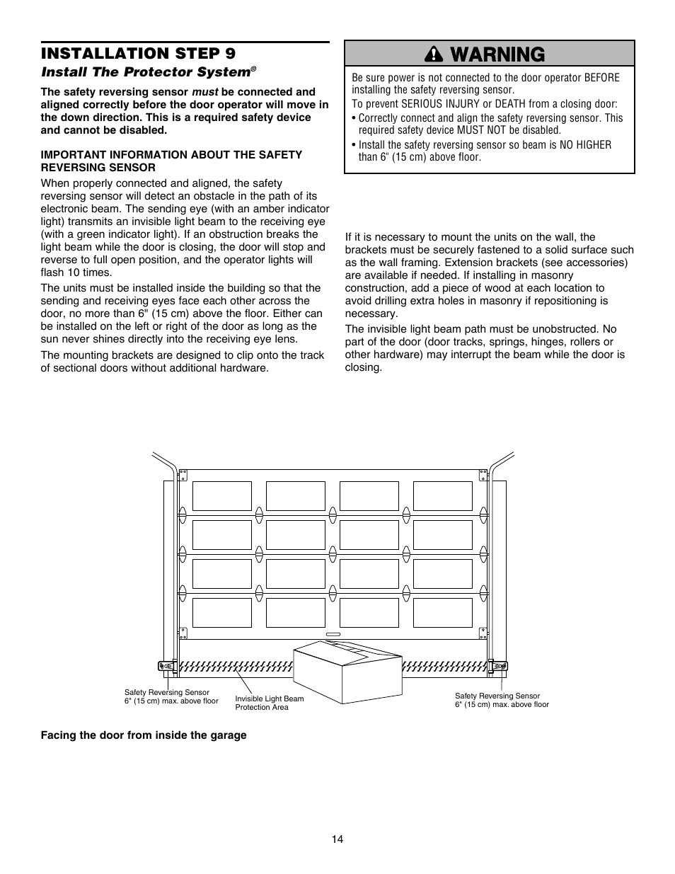 Step 7 install the protector system, Installation step 9, Install the protector system | Chamberlain Security+ 3900PLD User Manual | Page 14 / 32