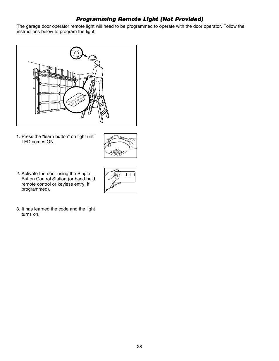 Programming remote light (not provided) | Chamberlain Security+ 3900PLD User Manual | Page 28 / 32